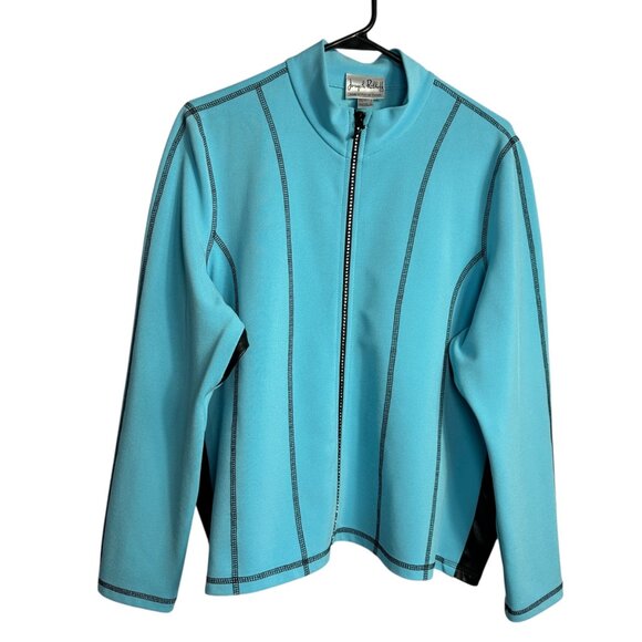 Joseph Ribkoff Full Zip Mixed Media Jacket Size 14 Blue Edgy Minimalist Travel - Picture 2 of 14